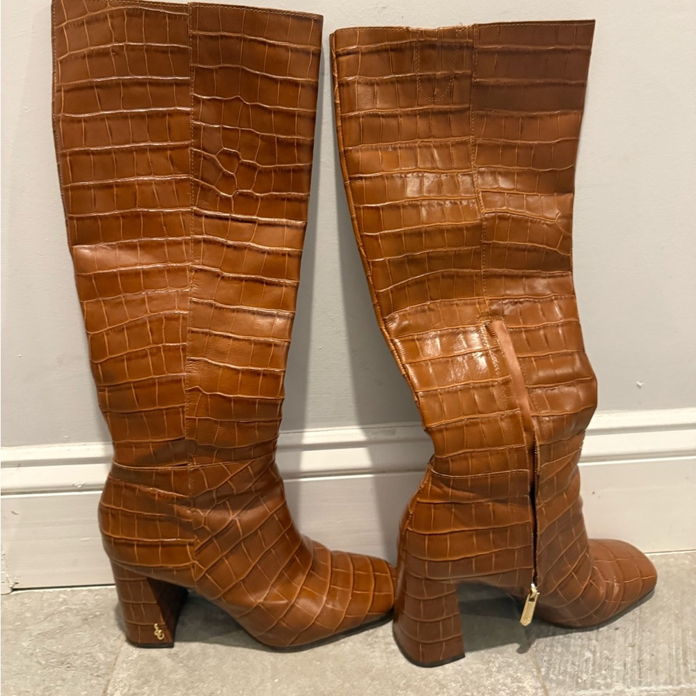 Sam Edelman Brown Croc-Embossed Heeled Boots